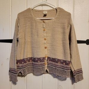 J. Jill Sweater Knit Button Up Tan Linen Size Medium